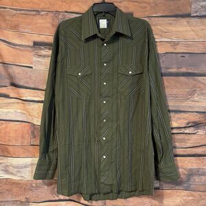 Wrangler Western Shirt 17 X 37 Tall Long Men’s Green Pearl Snap Button Up Cowboy